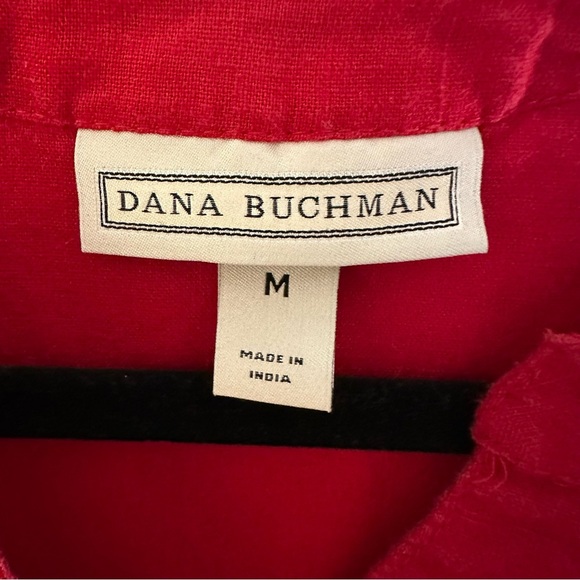 Dana Buchman linen blend red sleeveless top Size L Button down with embroidery - Picture 6 of 9